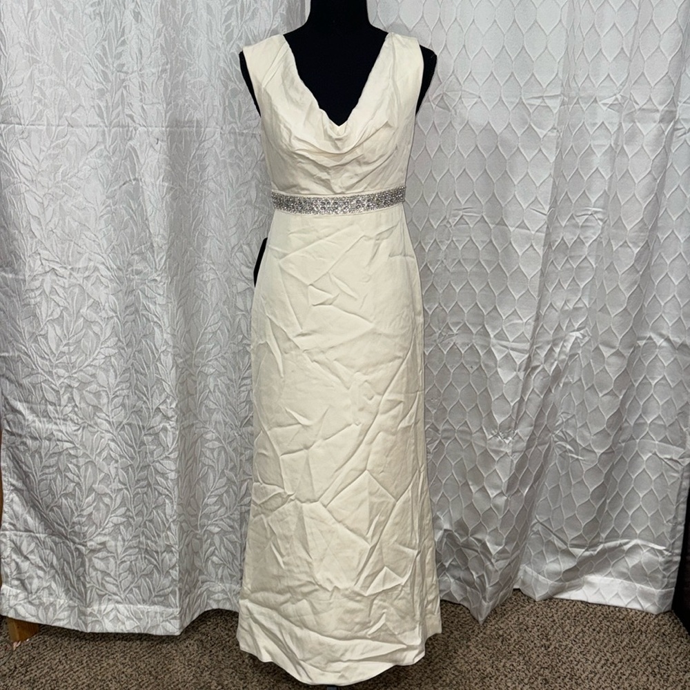 Classic Ann Taylor Cream Wedding Dress with Silver Accents